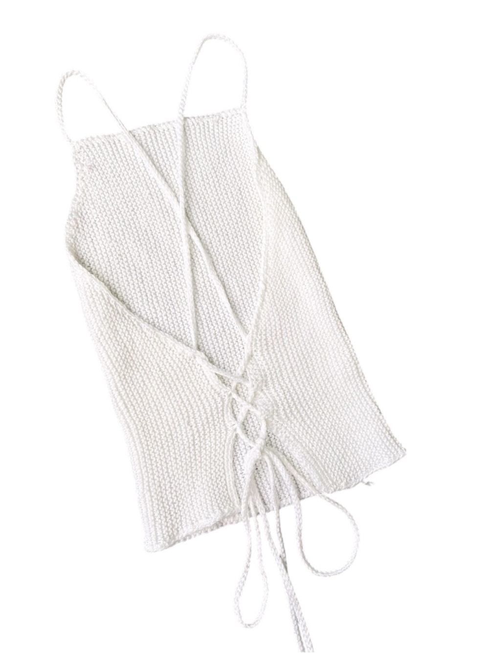 White Crochet Lace-Up Halter Top Handmade